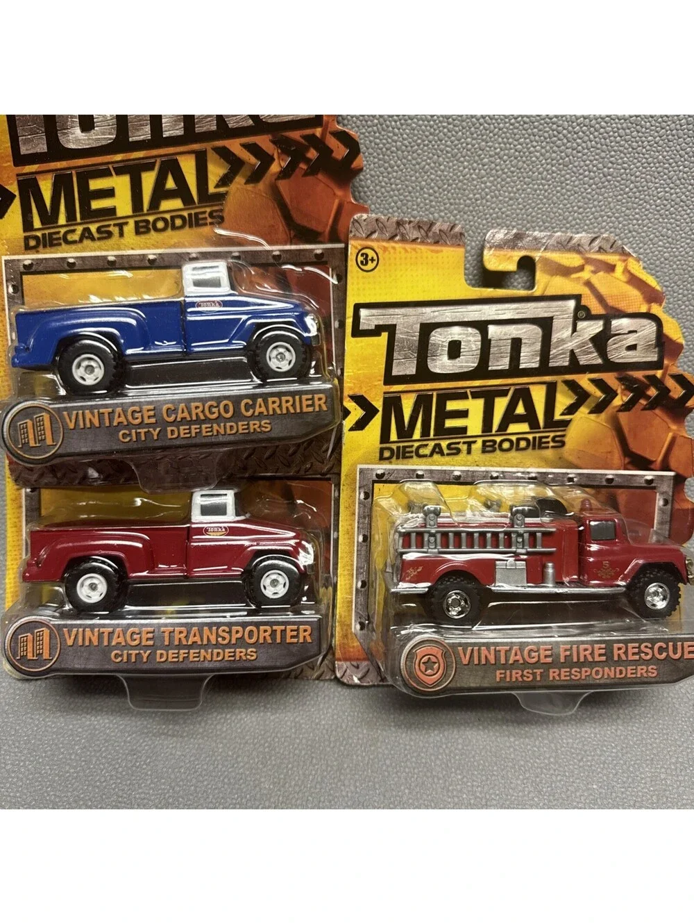 Tonka Metal Vintage Transporter Truck And Fire Rescue 2013 Diecast 1/64 Lot Of 3